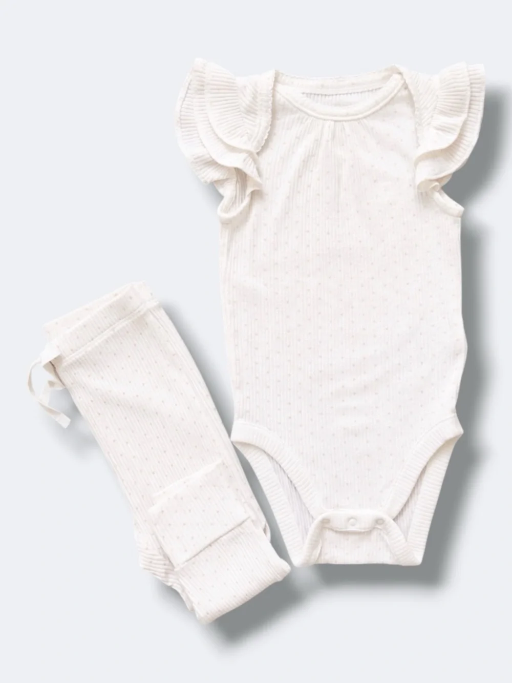 🦋3/$30 Baby Gap Outfit Set Girls 6-12 Months White Ribbed Pink Dot Ruffle Bear